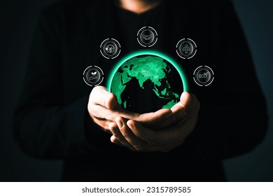 human are raising the planet to save energy,and reduce global warming,idea for environment conscious business,carbon credit,reducing greenhouse gas emissions,ESG for Environment Social and Governance