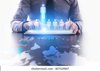 Human reesources management and recruitment. Businessman using modern tablet computer. - Shutterstock ID 407529847