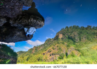 Human reflection in the river
