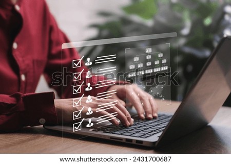 Human resource allocation and best selection based on qualifications concept, Businesswomen use laptops to selected qualifications of human, Recruitment, leadership, and team building, Organization 