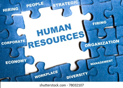 Human resource blue puzzle pieces assembled - Powered by Shutterstock