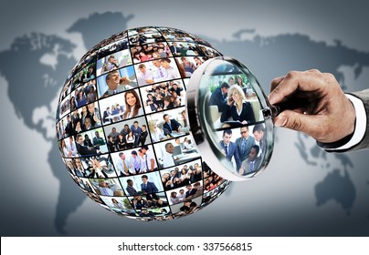 Human resource concept, magnifying glass searching people