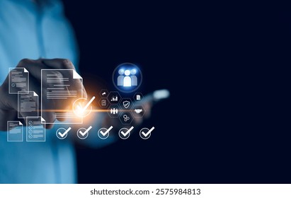 Human resource management concept, Digital HR effective management and recruitment, effective organizational structure, organizational leadership and team building.