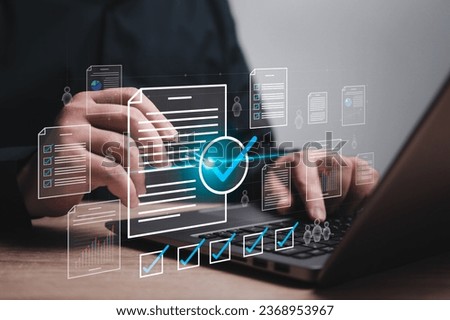 Human resource management and document checklist concept, Businessman effective management and recruitment, Document checklist online organizational leadership for business in organization performance