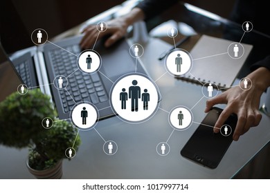 Human resource management, HR, recruitment, leadership and teambuilding. Business and technology concept. - Shutterstock ID 1017997714