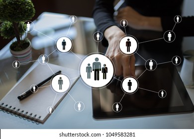 Human resource management, HR, recruitment, leadership and teambuilding. Business and technology concept. - Shutterstock ID 1049583281