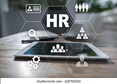 Human resource management, HR, recruitment, leadership and teambuilding. Business and technology concept. 
