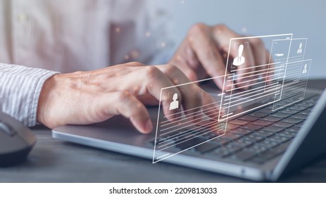Human resource manager checks the CV online to choose the perfect employee for his business,HR(human resources) technology,Online and modern technologies for simplifying the human resources system - Shutterstock ID 2209813033