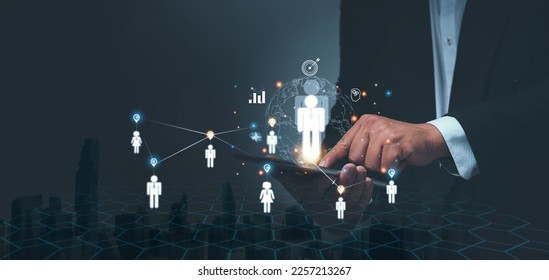 Human resources concept, Businessman touching virtual interface, HR management Recruitment Employment, Performance, Management and recruitment and employees selection. - Shutterstock ID 2257213267