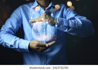 human resources development concept with staff carrying the world, conveying knowledge and skills develop of employee to world class organization and communicate with the international community