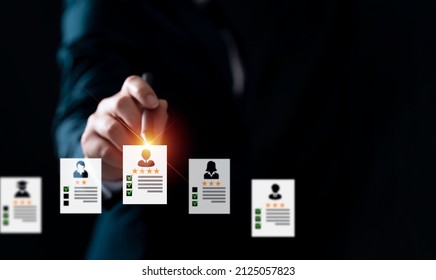 Human Resources HR management Recruitment Employment Headhunting Concept , Human Resources uses computers to search and select job applicantsThe process of selecting people to join the work of the HR. - Shutterstock ID 2125057823