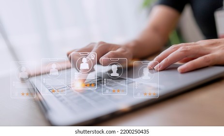 Human Resources HR management Recruitment Employment Headhunting Concept, Human Resources uses computers to search and select job applicants The process of selecting people to join the work of HR. - Shutterstock ID 2200250435