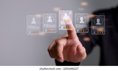 Human Resources HR management Recruitment Employment Headhunting Concept, Human Resources uses computers to search and select job applicants The process of selecting people to join the work of HR. - Shutterstock ID 2201040227