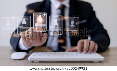Human Resources HR management Recruitment Employment Headhunting Concept, Human Resources uses computers to search and select job applicants The process of selecting people to join the work of HR.