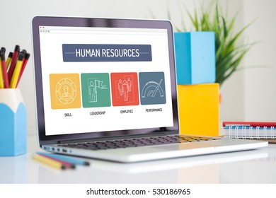 HUMAN RESOURCES ICON CONCEPT ON LAPTOP SCREEN