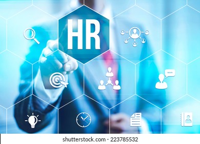 Human Resources Management Concept Business Man Selecting Virtual Interface