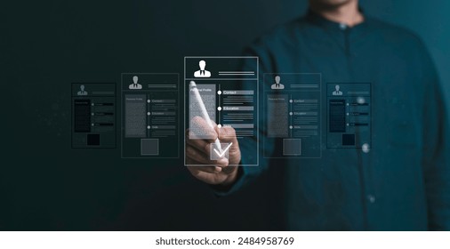 Human resources management concept, Business and technology Fill out an online employee assessment form. Human resource management, HR, recruitment, leadership and teambuilding.