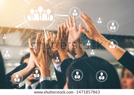 Human Resources Recruitment and People Networking Concept. Modern graphic interface showing professional employee hiring and headhunter seeking interview candidate for future manpower.