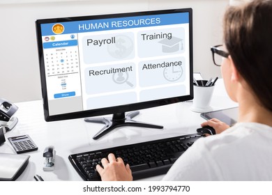 Human Resources Software On HR Manager Computer Screen