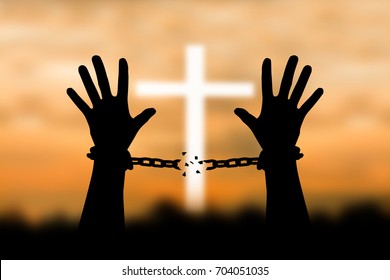 Human shadow image of human hand chain is absent. Get free.Background blurred cross