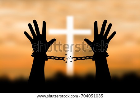 Human shadow image of human hand chain is absent. Get free.Background blurred cross