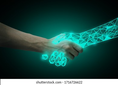 human shake hand with digital hand