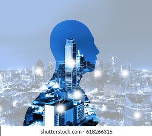 Human Shape And Connected Lines Background In Dallas City, Texas, USA, Social Nets And Network Concept Illustration