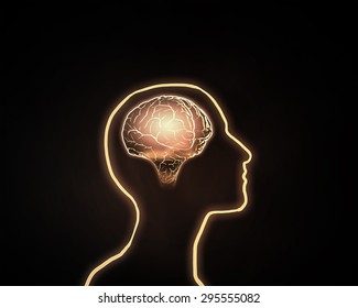 Human Silhoutte And Brain In His Head