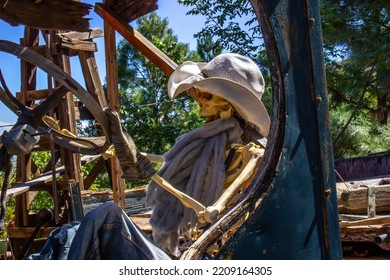 Human Skeleton Driving Old Truck In Junk Yard