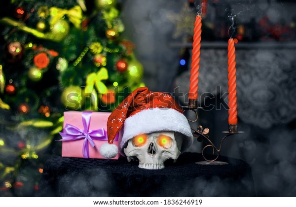 Human Skull Evil Glowing Eyes Christmas Stock Photo 1836246919 ...