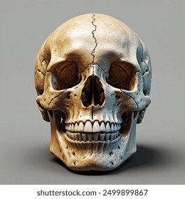 Human skull isolated, Front view of natural human skull on isolated black background - Powered by Shutterstock