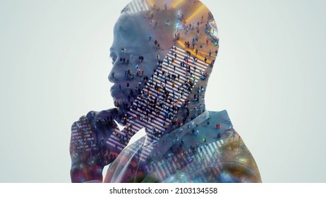 Human and society concept. Double exposure. - Shutterstock ID 2103134558