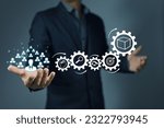 Human or staff development lead to win in the market and industrial innovation. Employee training and brain strom leads to knowledge and creativity for best quality products. Man hold employee on hand