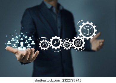 Human or staff development lead to win in the market and industrial innovation. Employee training and brain strom leads to knowledge and creativity for best quality products. Man hold employee on hand