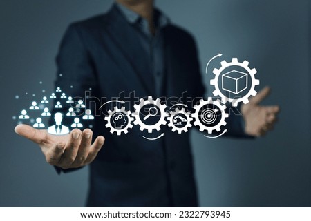 Human or staff development lead to win in the market and industrial innovation. Employee training and brain strom leads to knowledge and creativity for best quality products. Man hold employee on hand