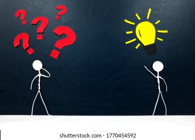 Human stick figure with red question mark and yellow lghtbulb. Creativity versus confusion concept. - Powered by Shutterstock