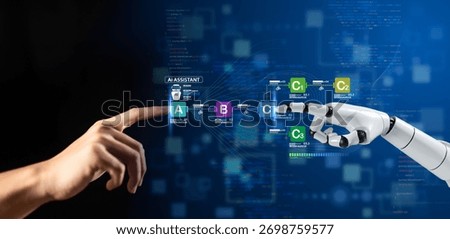 Human teamwork with robot partner represents ai collaboration for business automation, combining artificial intelligence with code agent to achieve innovation and success.