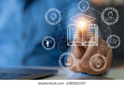 Human with technology internet learning and study online class webinar technology, e-learning, online education, education, training, tutor, video lesson, course, knowledge in homeschool