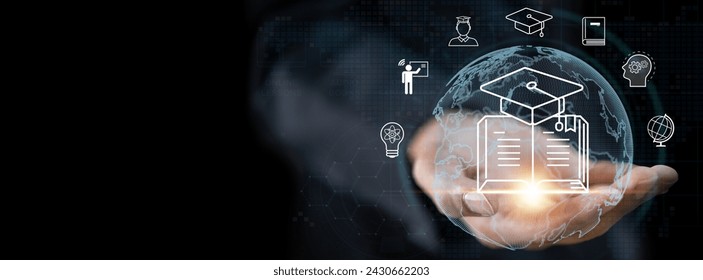 Human with technology internet learning and study online class webinar technology, e-learning, online education, education, training, tutor, video lesson, course, knowledge in homeschool - Powered by Shutterstock