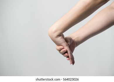 A Human Wrist Stretch.Concept With Healthcare And Medicine.