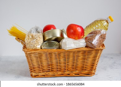 Humanitarian Aid In The Basket. Donation Food