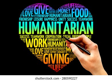 Humanitarian word cloud, heart concept