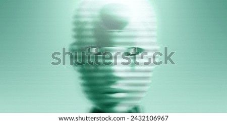 Humanoid AI robot on screen staring at camera