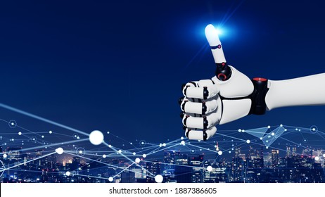 Humanoid hand showing thumb up sign. Robotic technology. 3D rendering. - Powered by Shutterstock