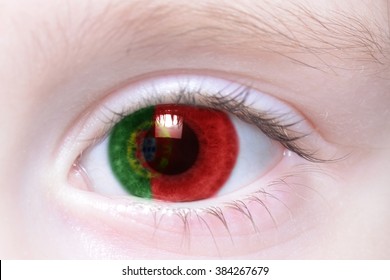 human's eye with national flag of portugal - Shutterstock ID 384267679
