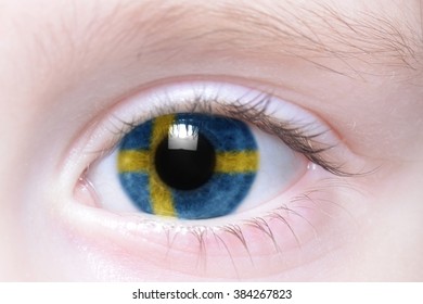 human's eye with national flag of sweden