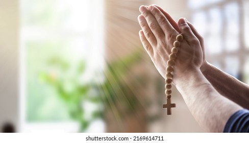 Human's Hand With Cross .Concept Of Hope, Faith, Christianity, Religion, Church Online.