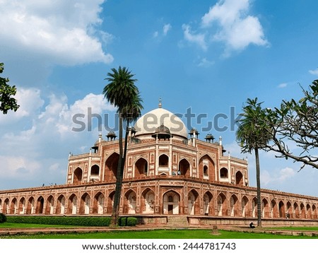 Humayun's tomb of Mughal Emperor Humayun designed by Persian architect Mirak Mirza hiyas in New Delhi, India. Tomb was commissioned by Humayun's wife Empress Bega Begum in 1569-70.