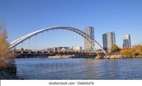 The Humber Bay Arch Bridge , a pedestrian and bicycle arch bridge south of Lake Shore Boulevard West in Toronto, Canada - Powered by Shutterstock