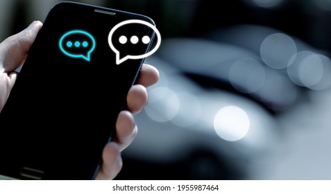 Humen's hand typing on mobile smartphone, Live Chat Chatting on application - Shutterstock ID 1955987464